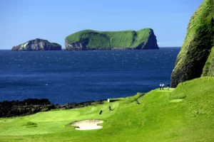 Westman Islands Golf Club bunker and sea