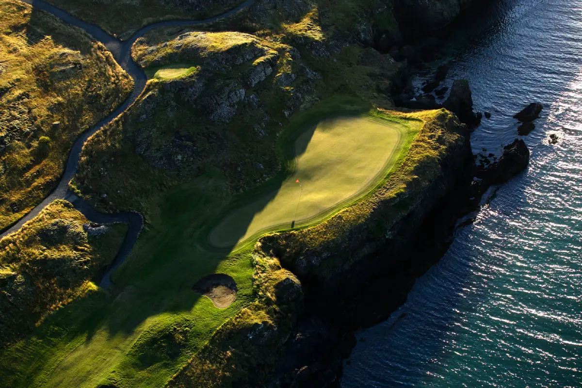Brautarholt Golf Course on its coastal peninsula
